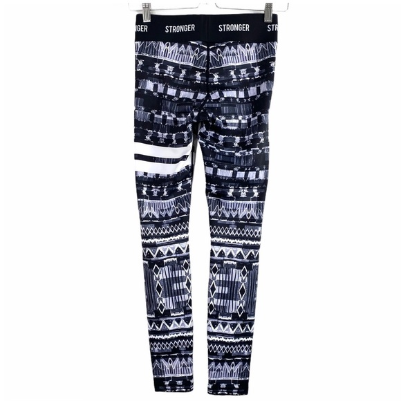 Stronger Safari Logo Aztec Print Leggings B & W - Picture 4 of 9